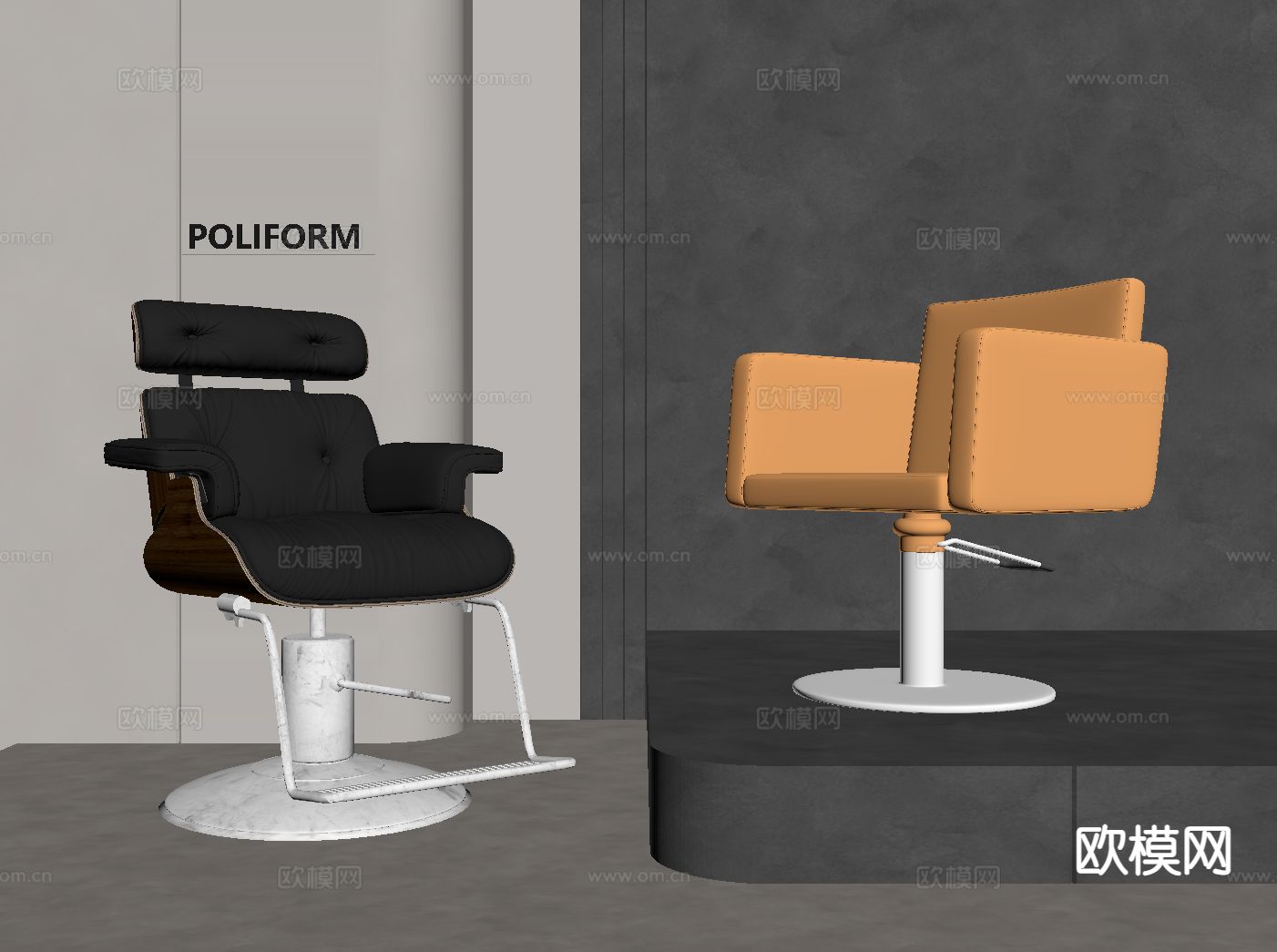 现代理发器材 理发椅su模型下载（渲染图1）