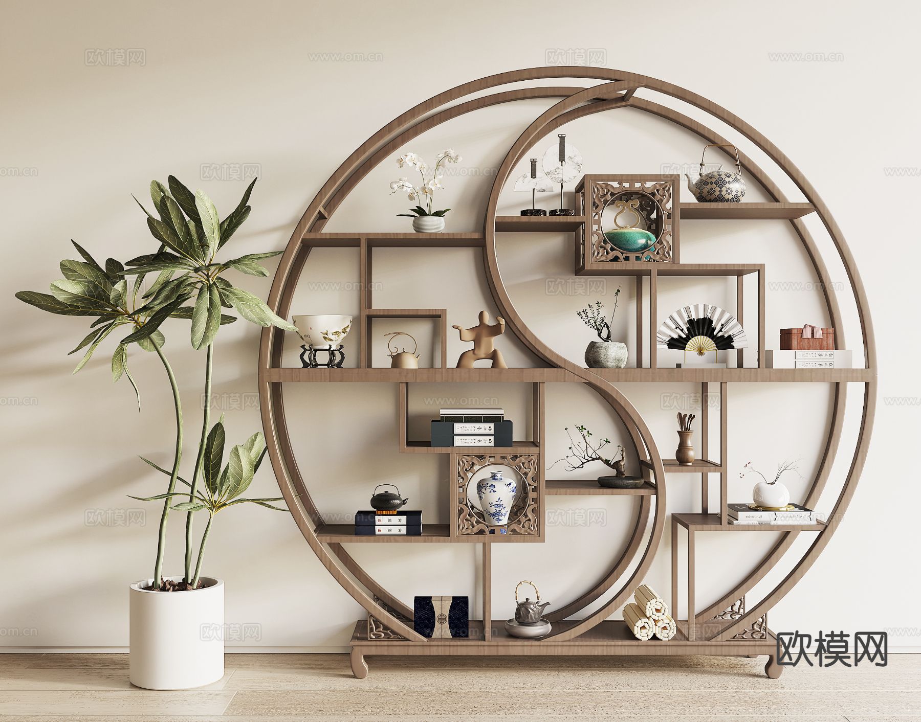 新中式博古架3d模型下载