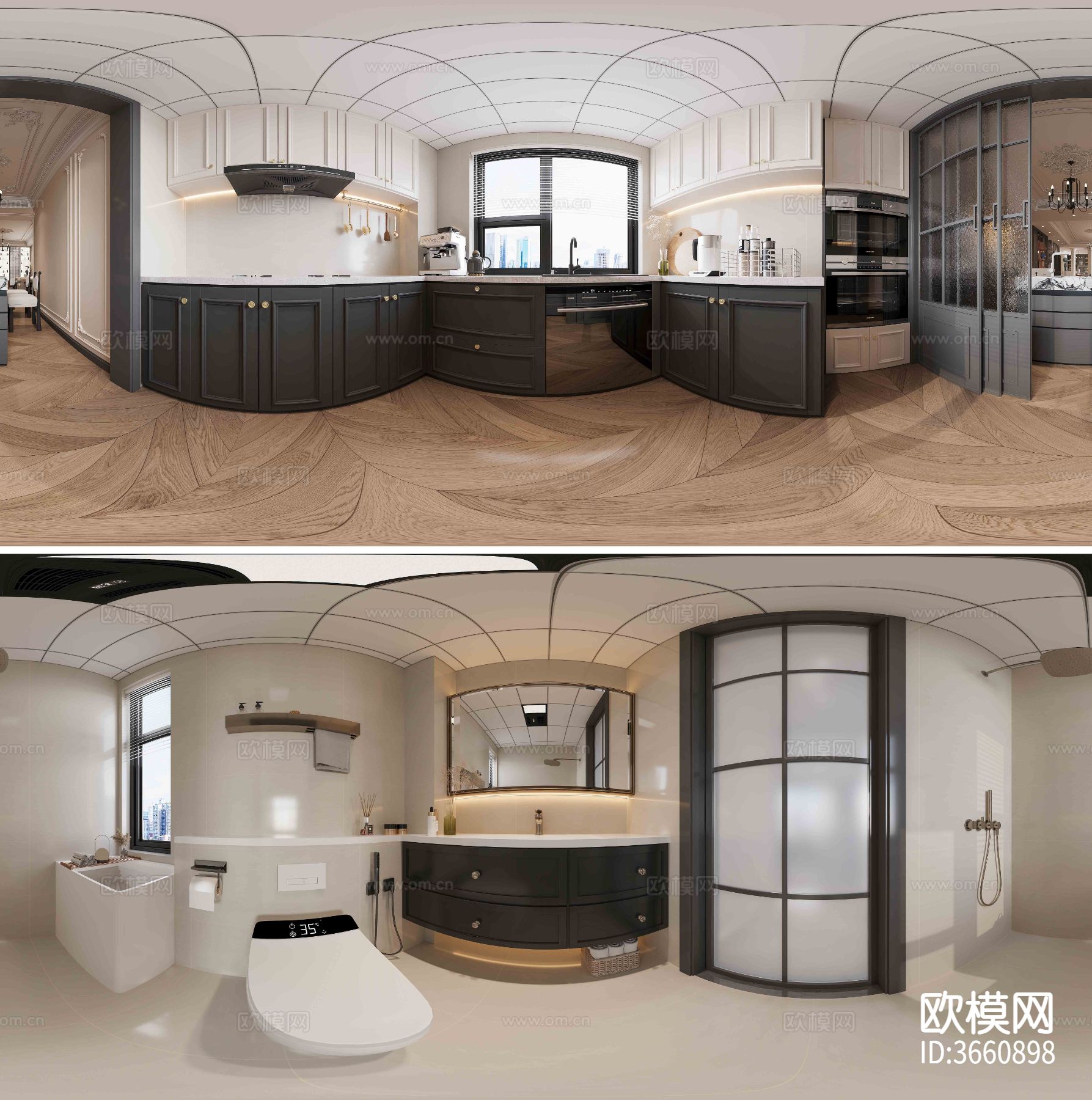 法式家装VR全景效果cad平面图下载（渲染图6）