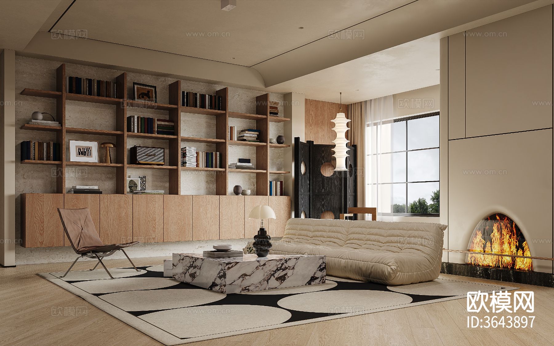 中古风大平层 客餐厅装修效果图下载（渲染图10）