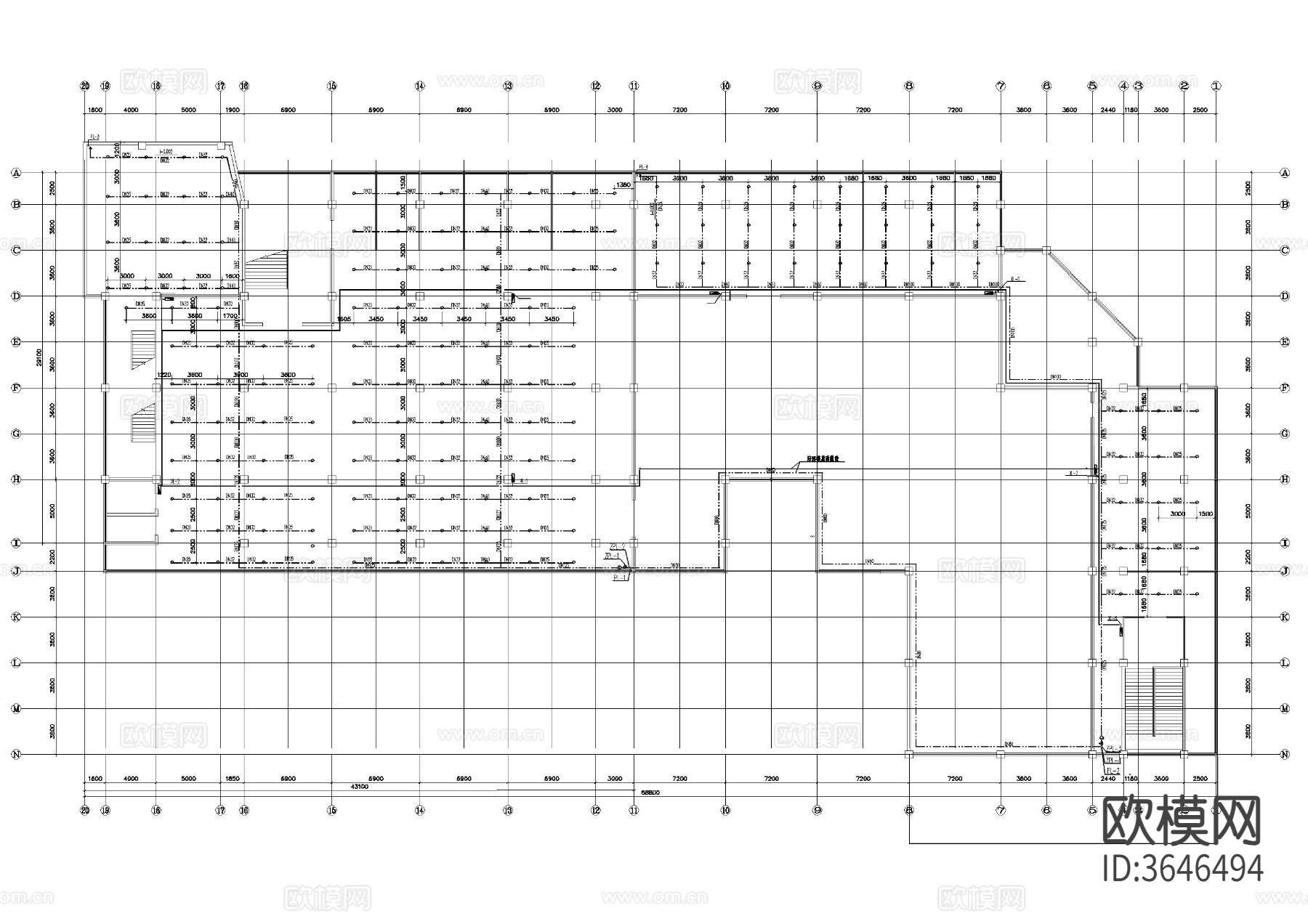 大型商城自动喷淋消防cad施工图下载（渲染图1）