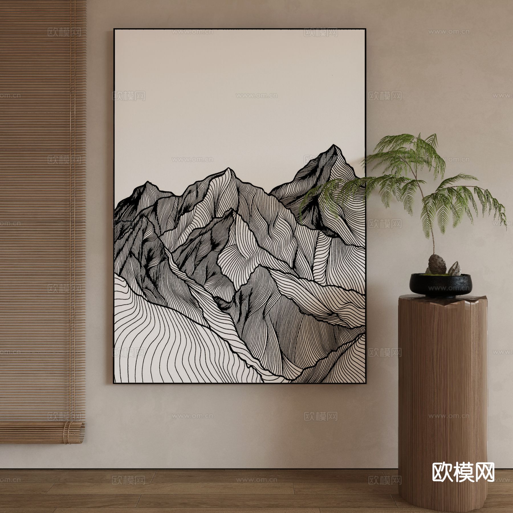 新中式装饰画 山峰挂画3d模型