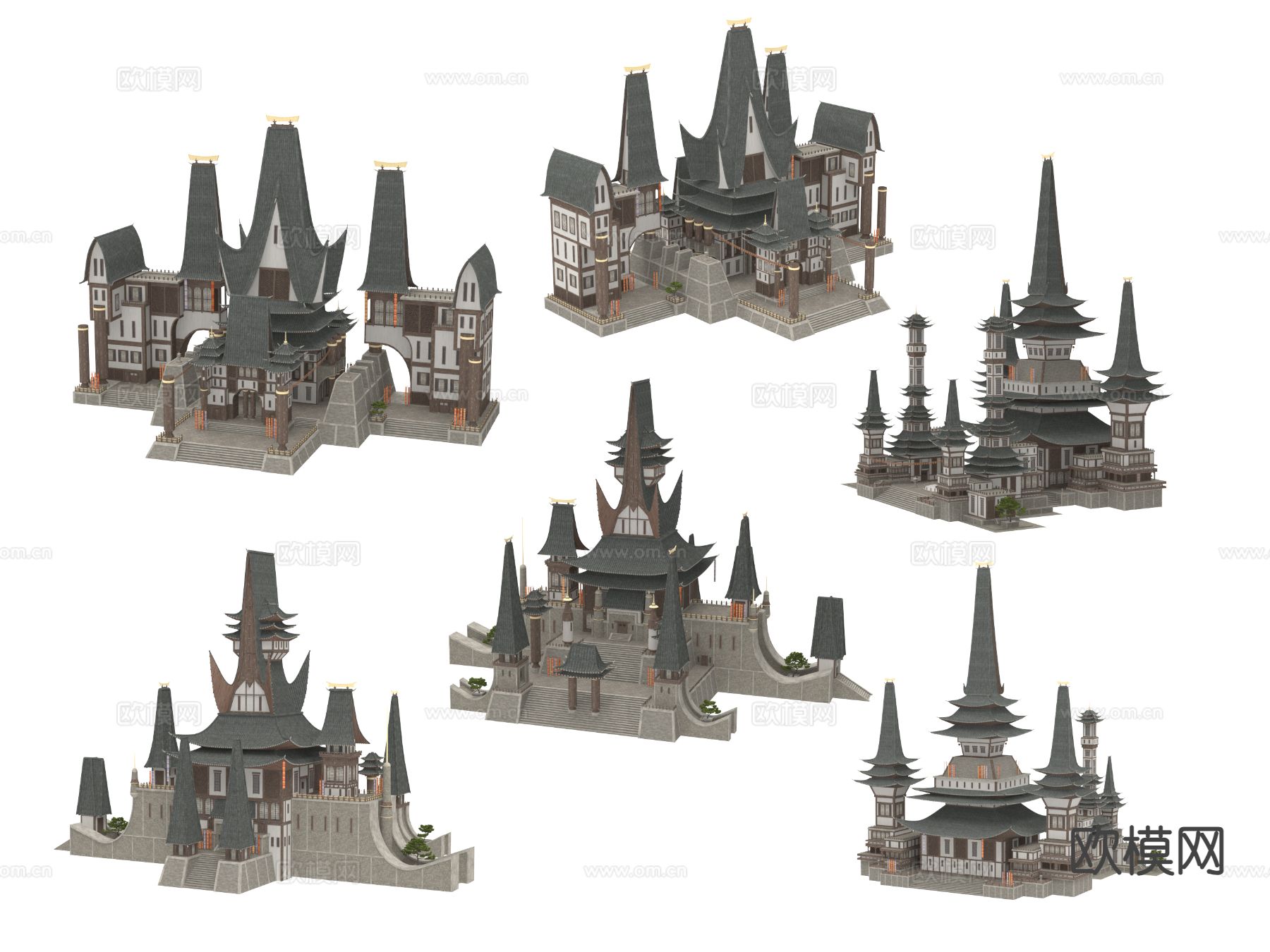 中式建筑 古建筑3d模型下载