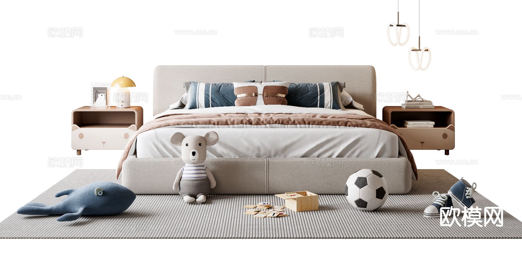 现代儿童床su模型下载（渲染图2）