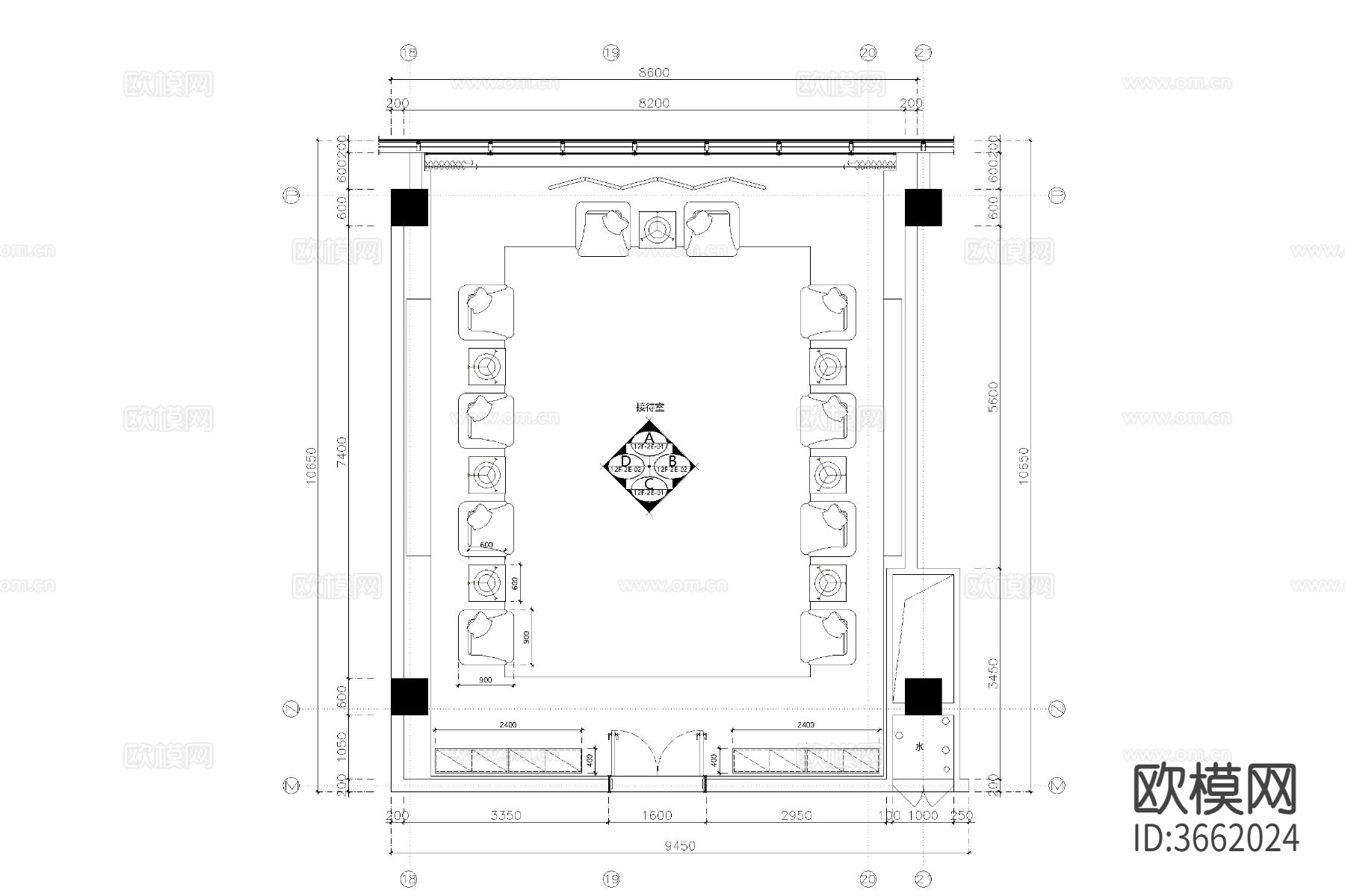 公司酒店办公会所VIP贵宾接待室客厅会议室cad平面图下载（渲染图3）