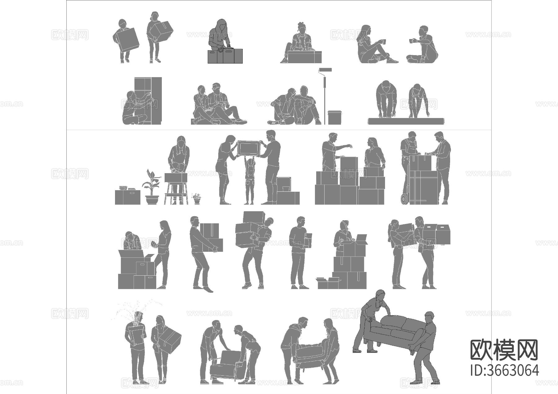 搬东西人物CAD图库下载