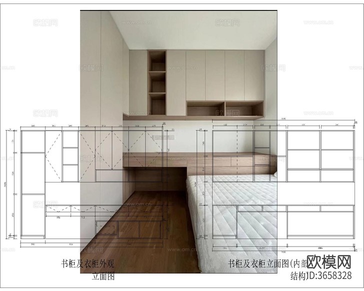 网红全屋柜子CAD施工图下载(渲染图7)
