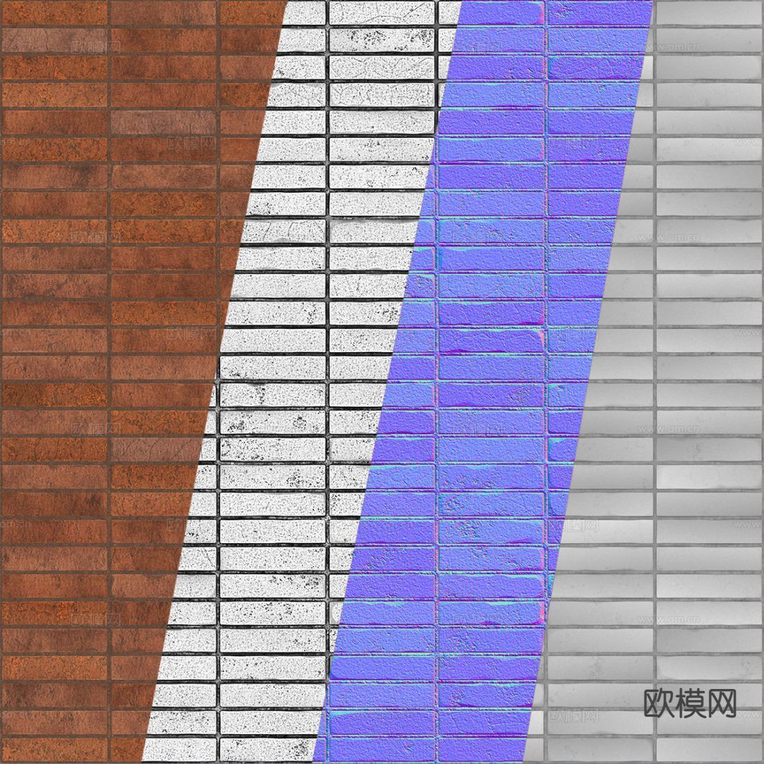 无缝PBR 复古红砖 墙砖 水泥砖3d模型