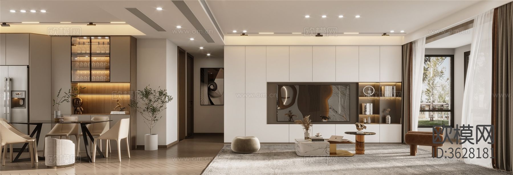 现代大平层效果图下载（渲染图2）