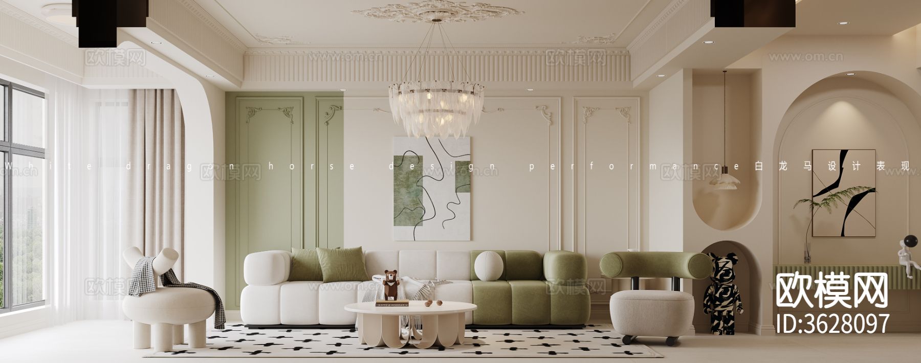 奶油风平层效果图下载（渲染图2）