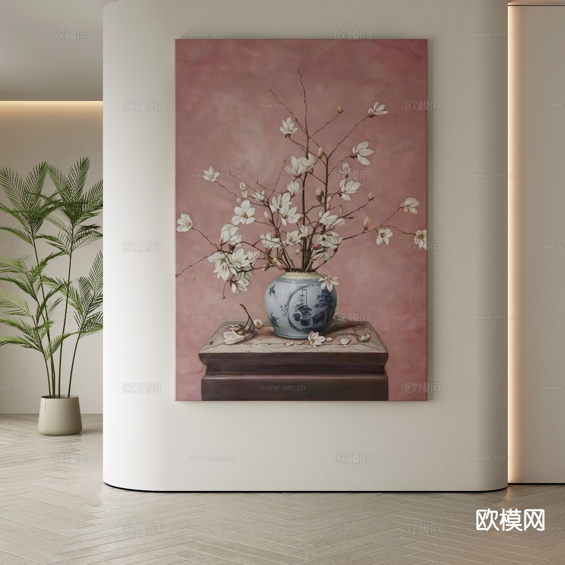 新中式装饰画 花朵油画3d模型