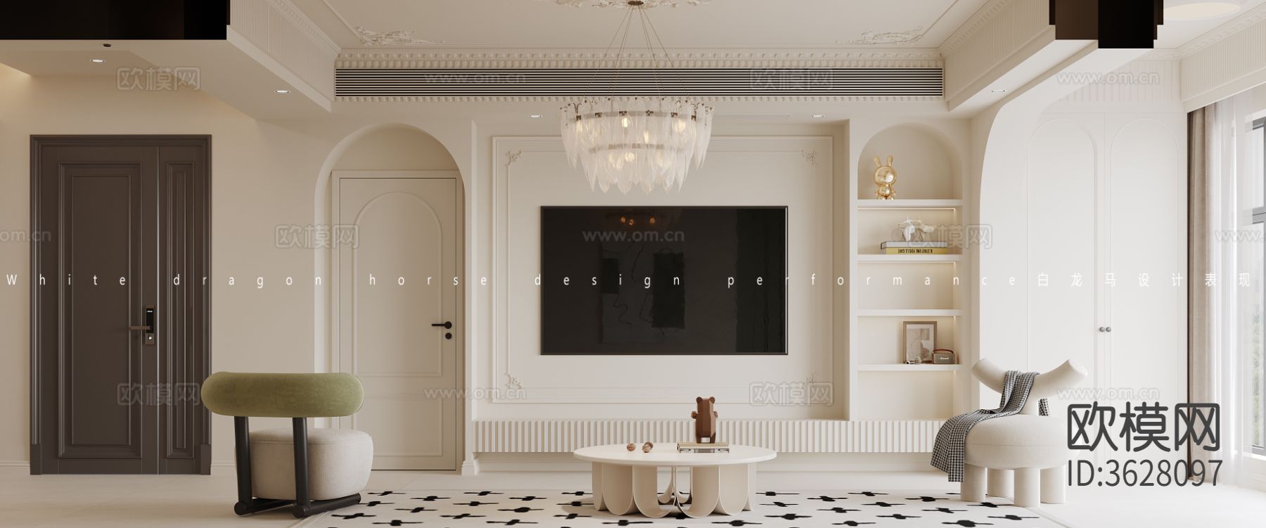 奶油风平层效果图下载（渲染图1）