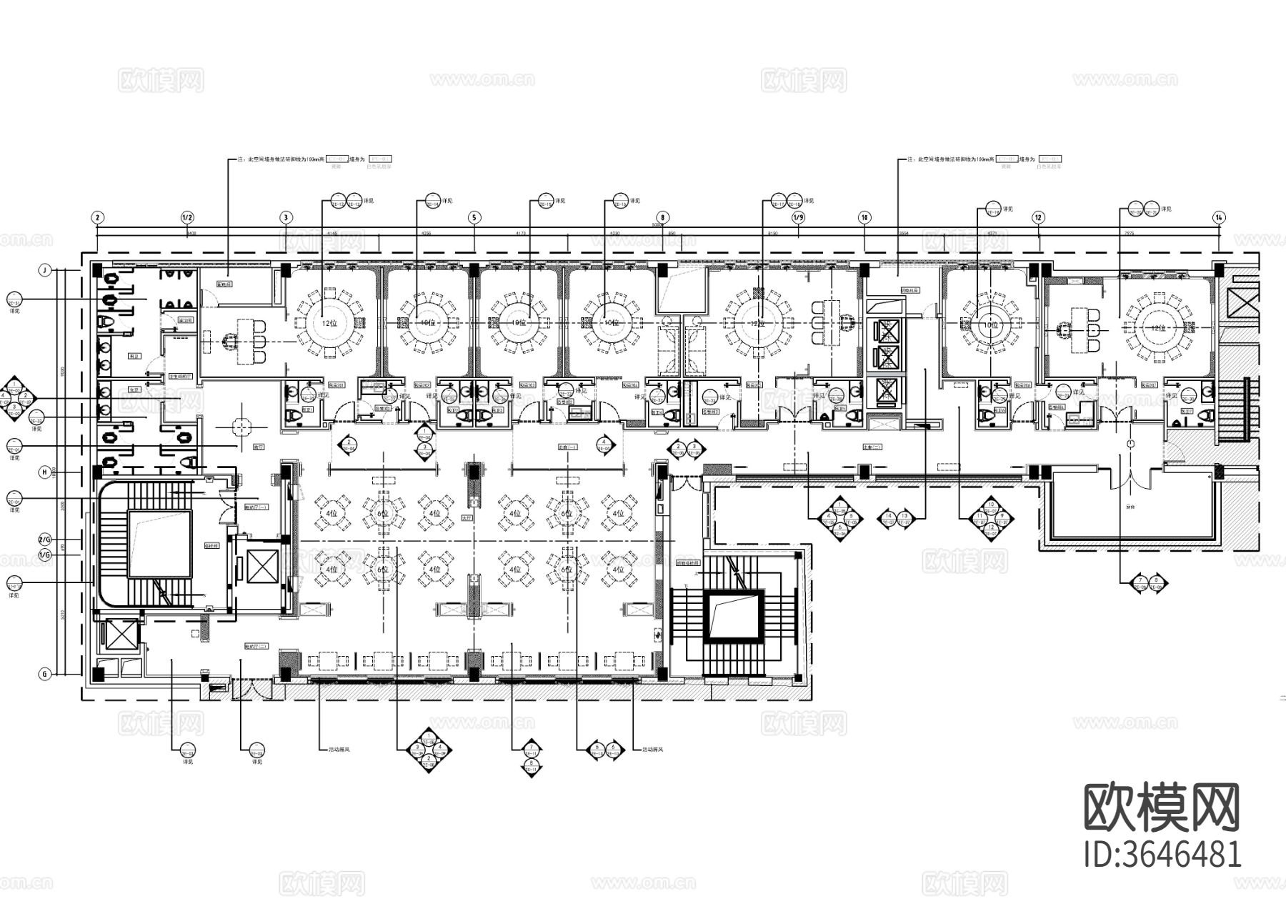整层中餐厅cad施工图下载（渲染图1）