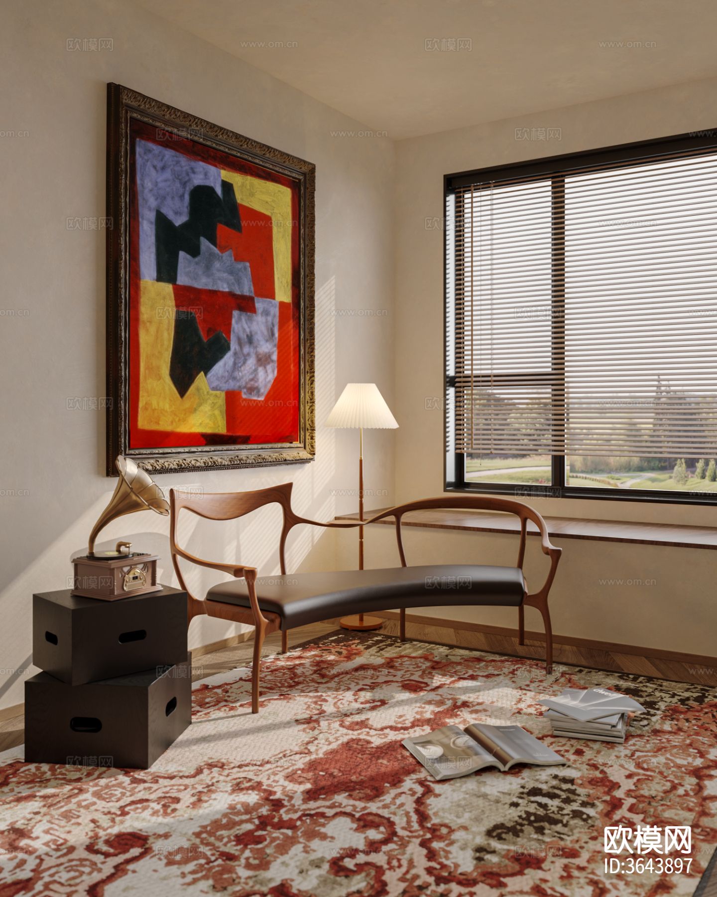 中古风大平层 客餐厅装修效果图下载（渲染图8）