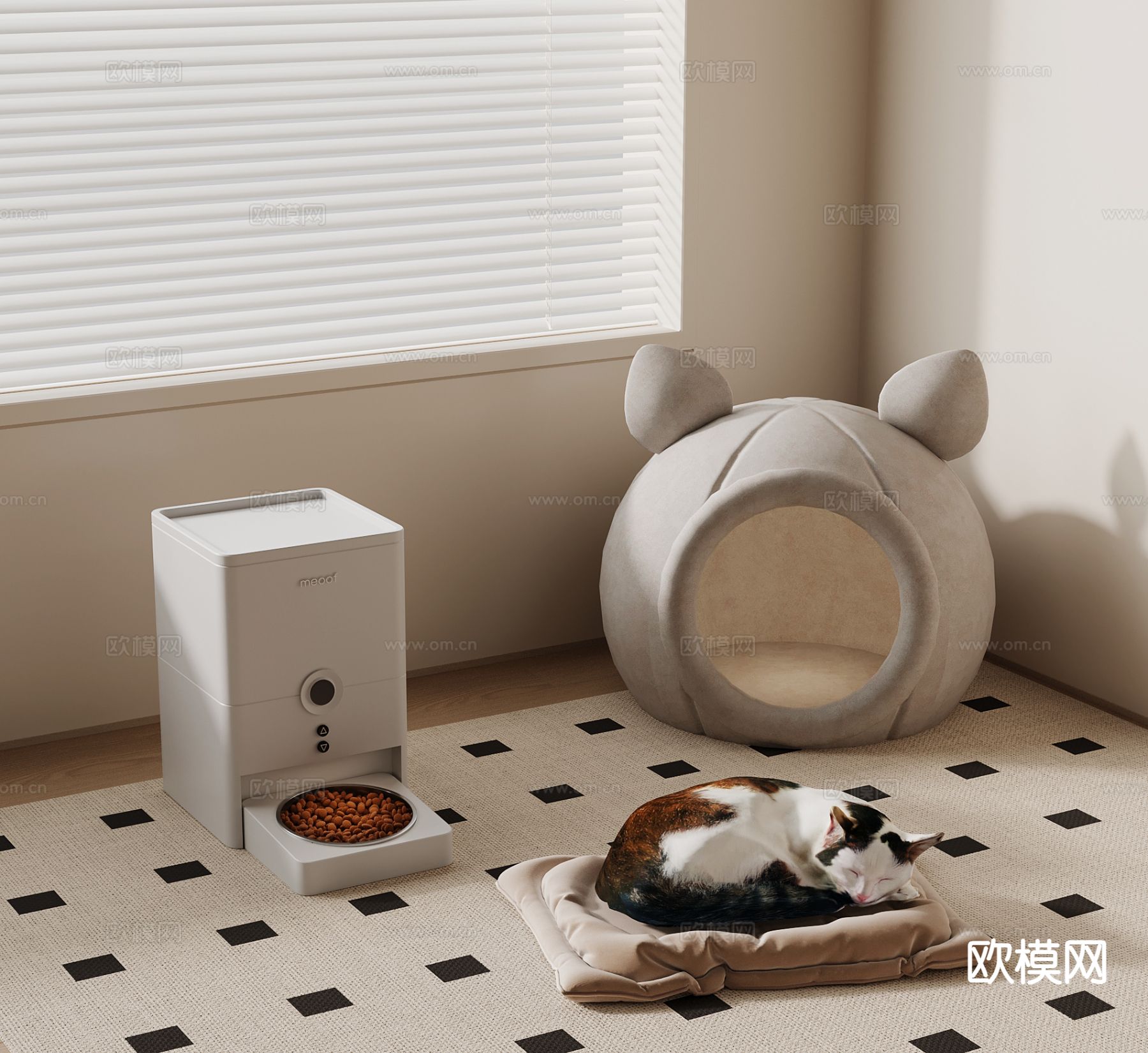 现代猫舍 猫屋 狗屋 宠物喂食机su模型下载（渲染图2）