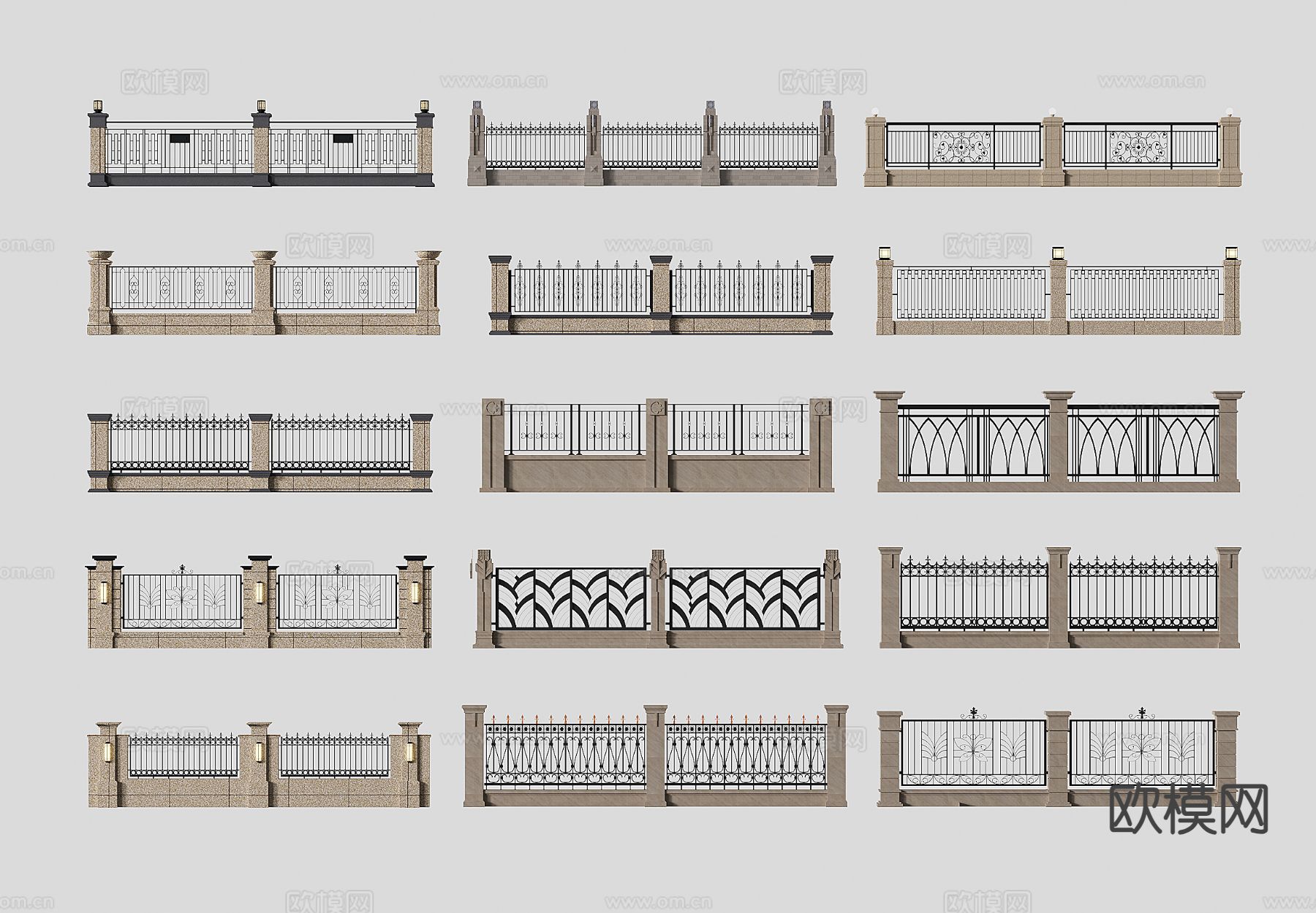 欧式铁艺景墙 围墙 建筑外墙 庭院景墙3d模型