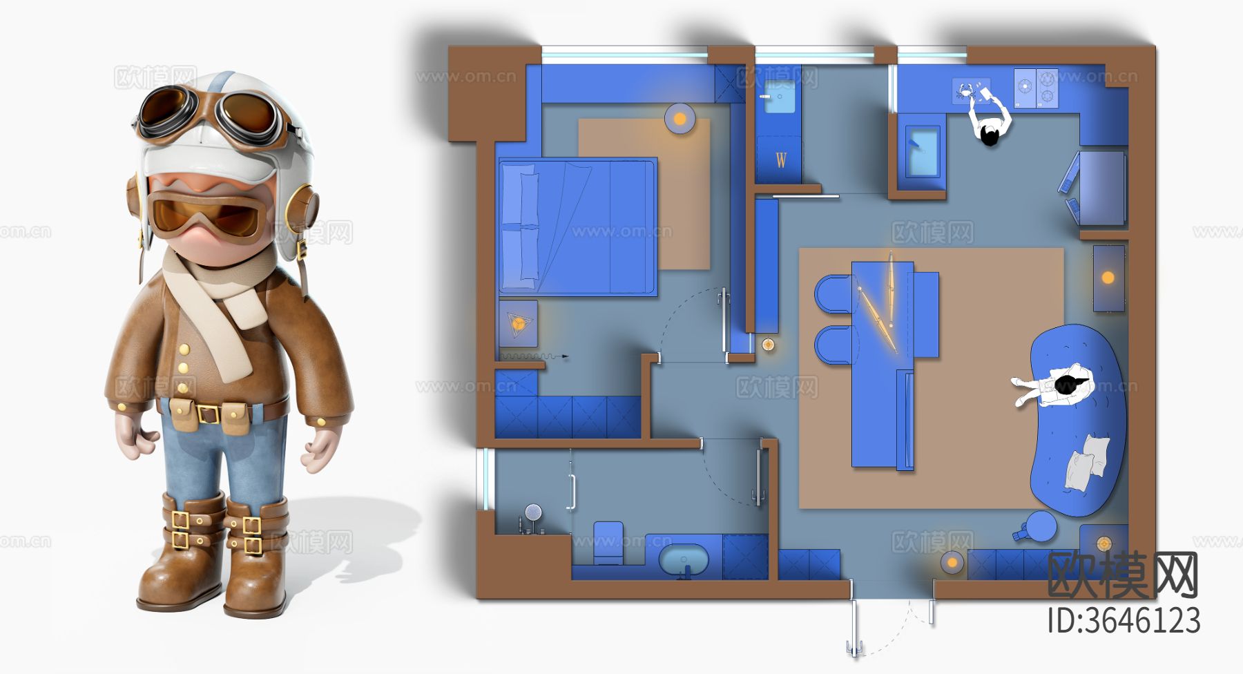 潮玩IP手办盲盒风格彩平图下载（渲染图5）