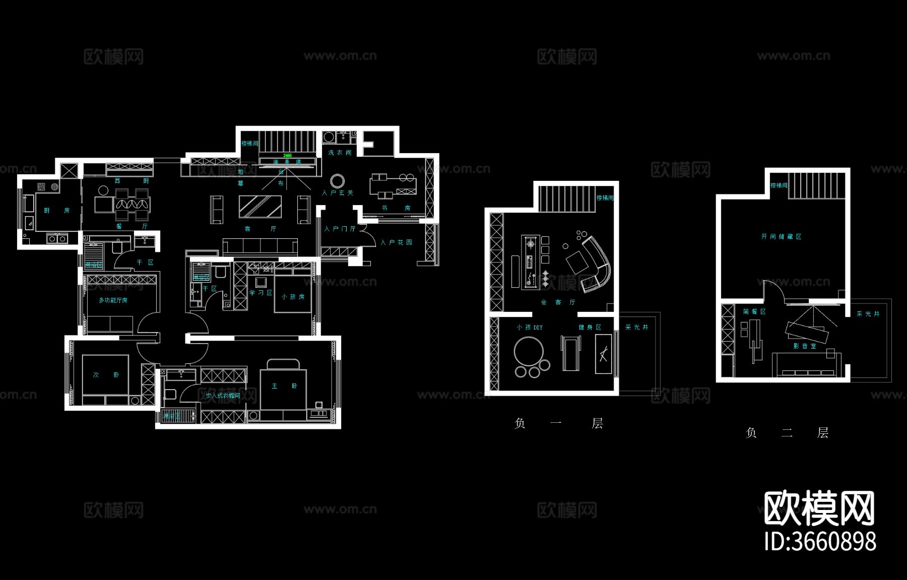 法式家装VR全景效果cad平面图下载（渲染图5）