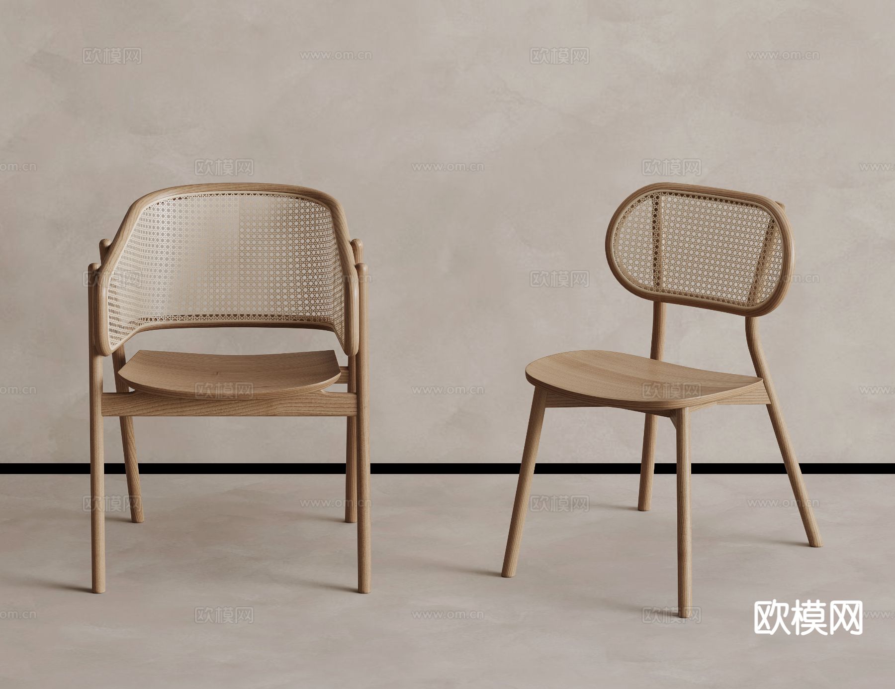 侘寂单椅 餐椅 藤编椅子3d模型下载