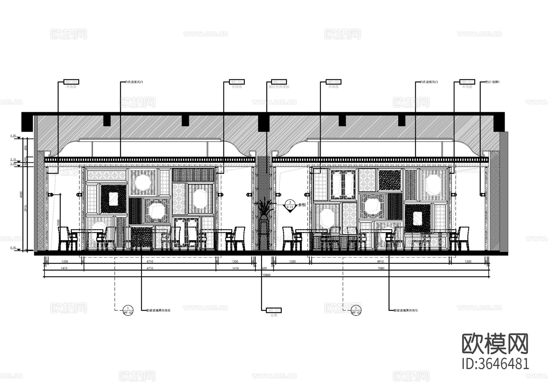 整层中餐厅cad施工图下载（渲染图4）