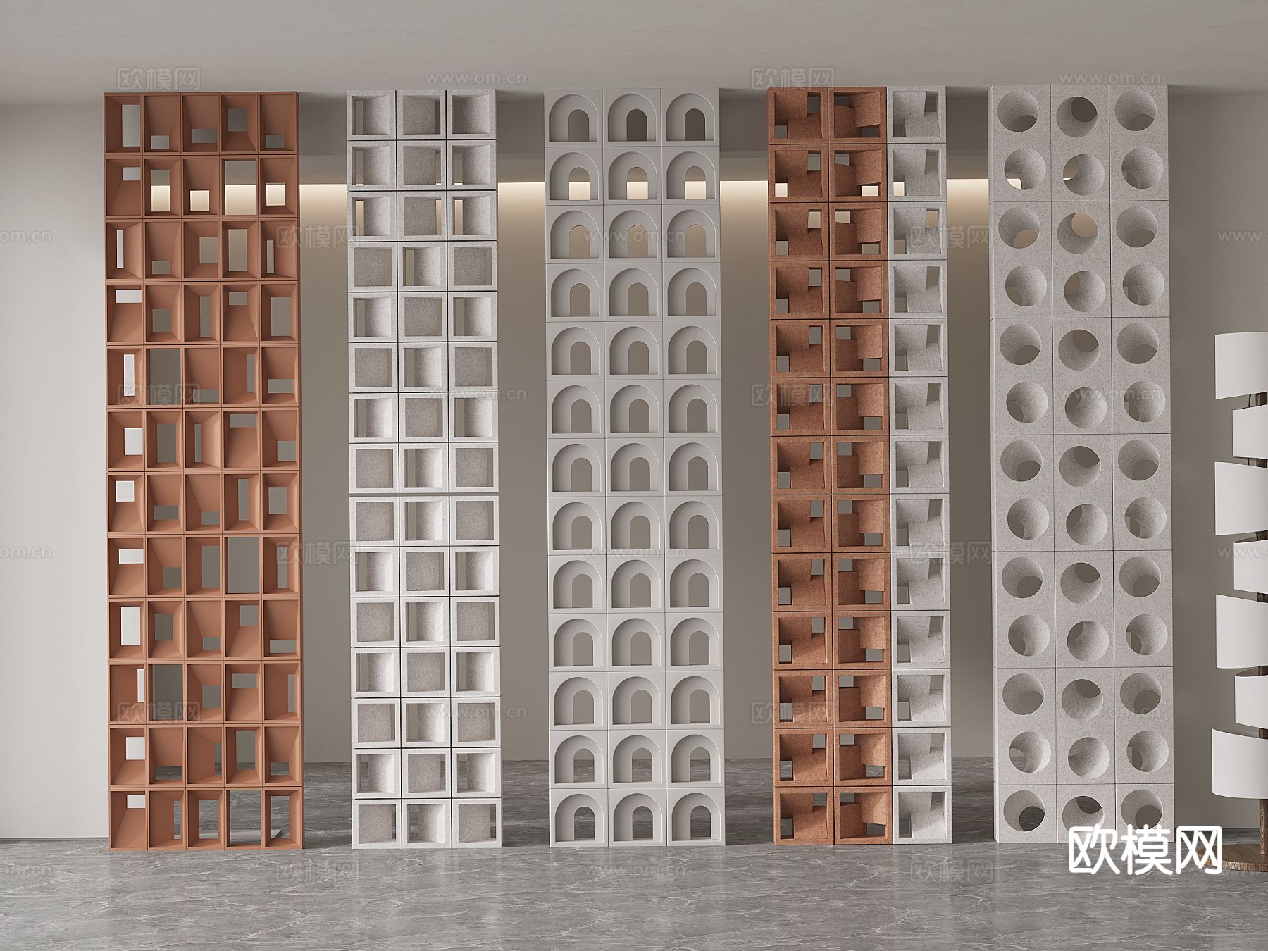 侘寂水泥砖隔断 水泥空心砖 镂空隔断3d模型