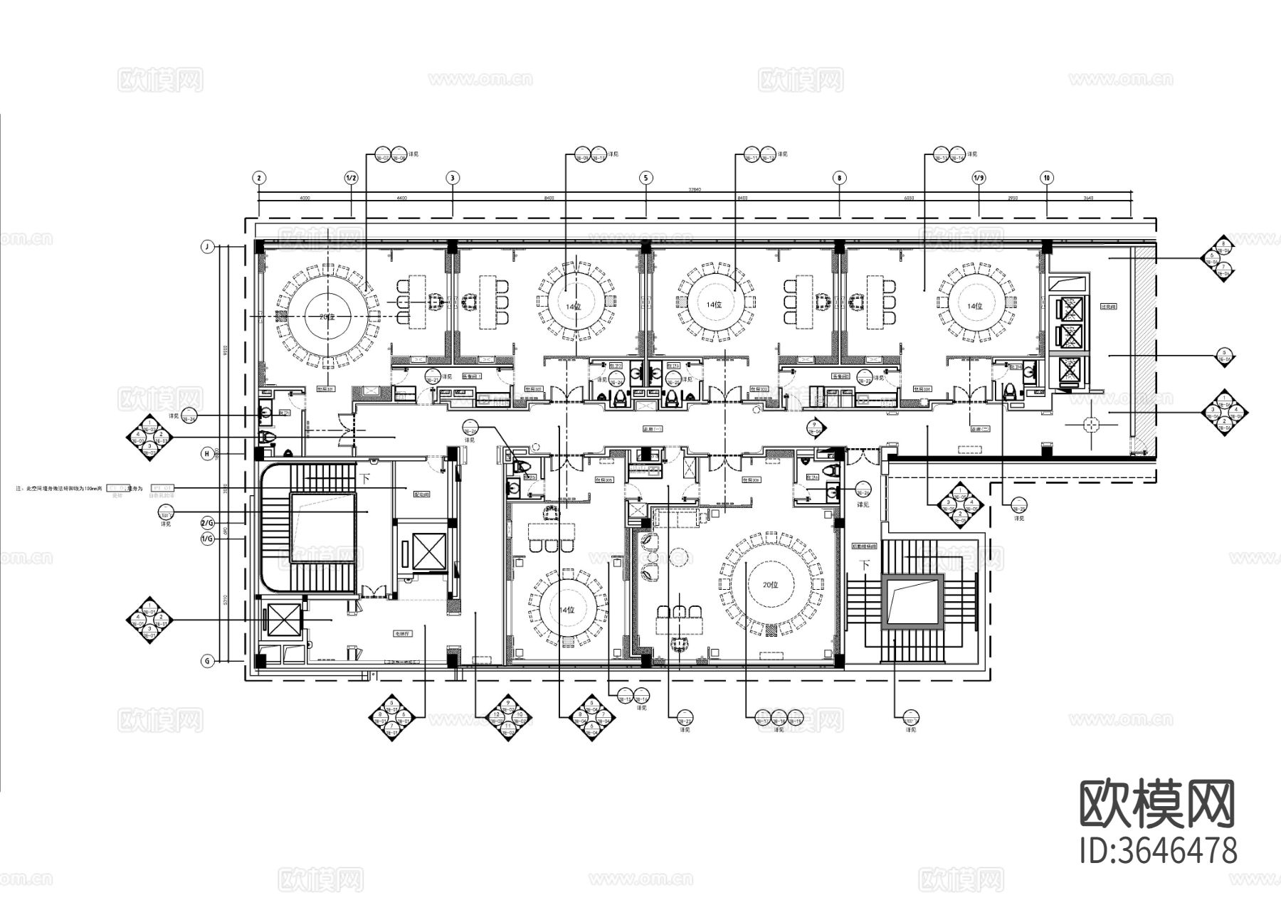 整层中餐包间cad施工图下载（渲染图1）