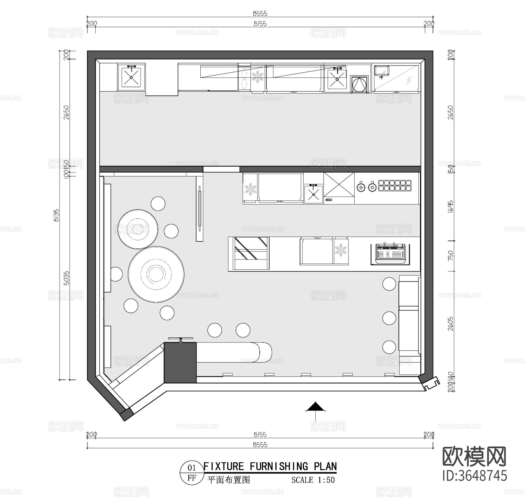 现代奶茶店 甜品店cad施工图下载（渲染图3）