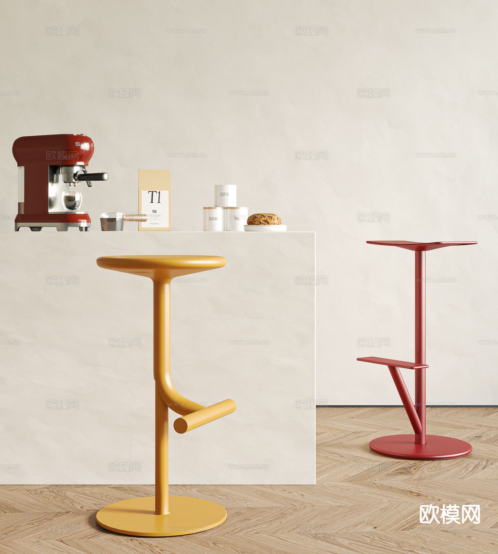 孟菲斯吧凳 吧椅3d模型下载