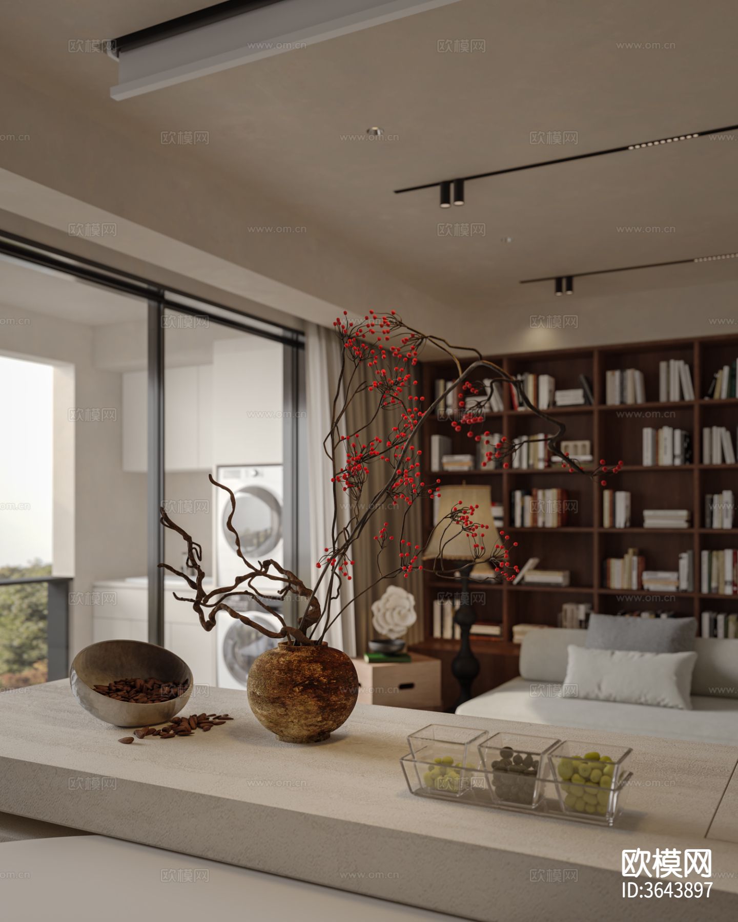 中古风大平层 客餐厅装修效果图下载（渲染图2）