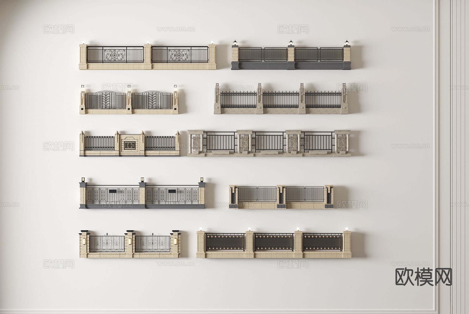 小区围墙 庭院围墙 建筑围墙3d模型