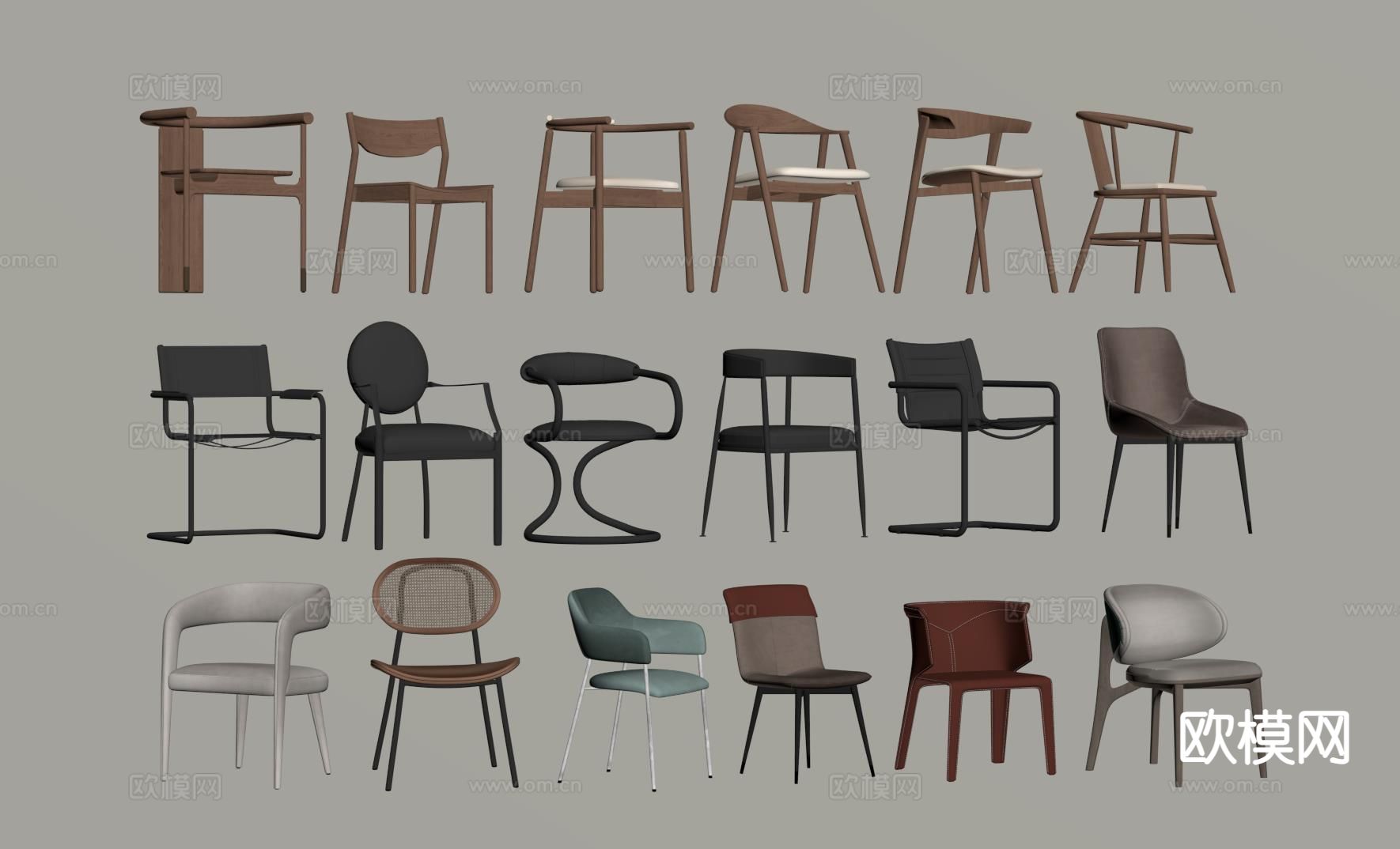 现代单椅 餐椅su模型下载（渲染图1）