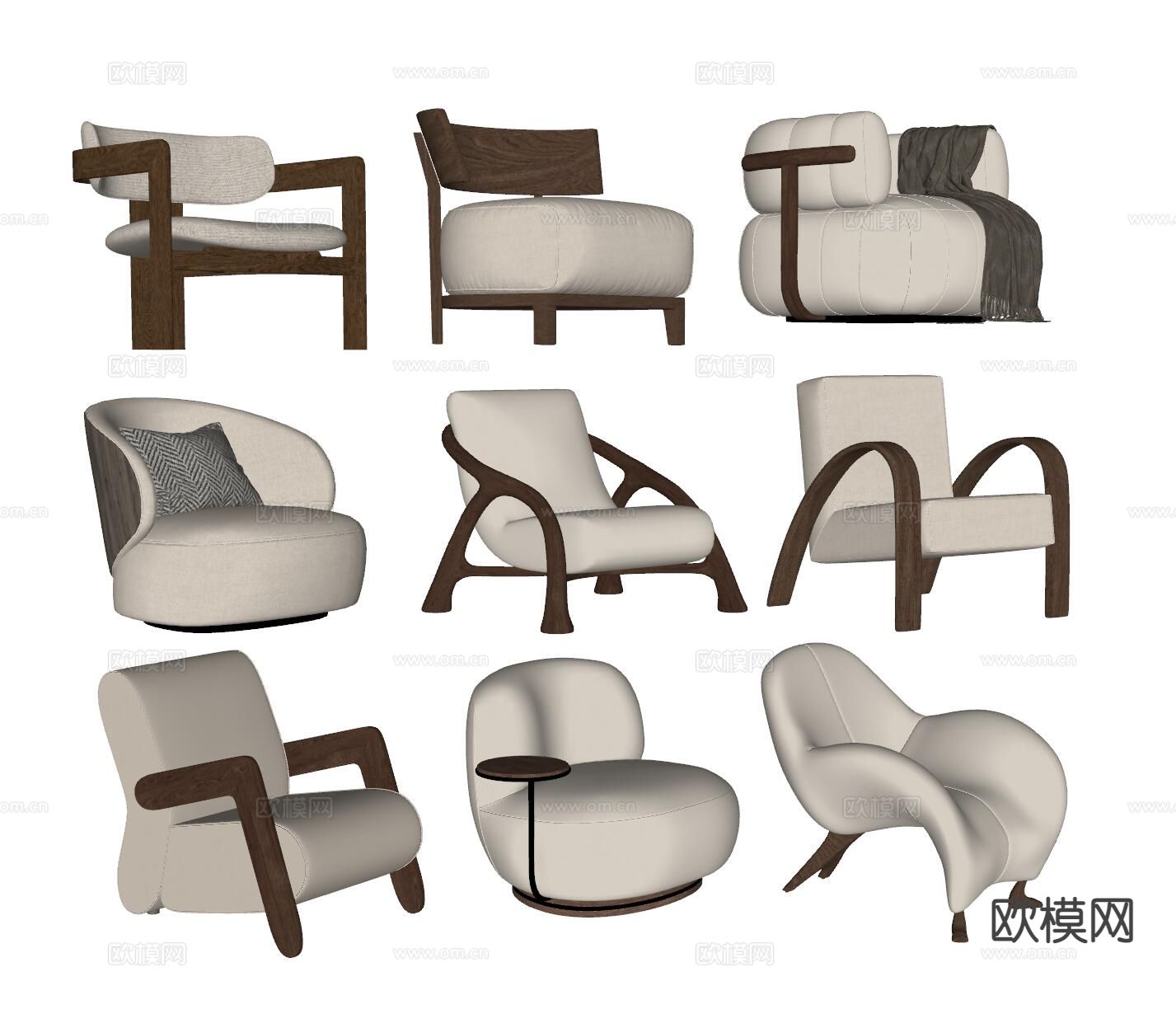 中古风单人沙发su模型下载（渲染图1）