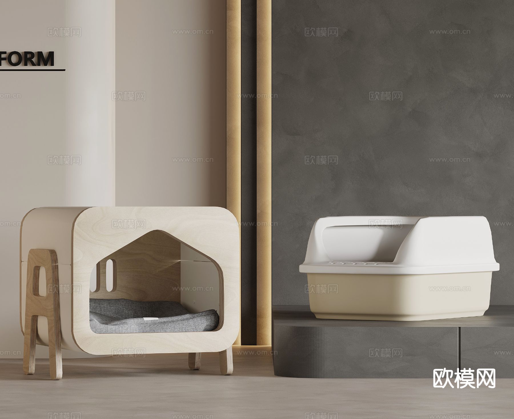 现代猫舍 猫屋 狗屋 猫砂盆su模型下载（渲染图2）