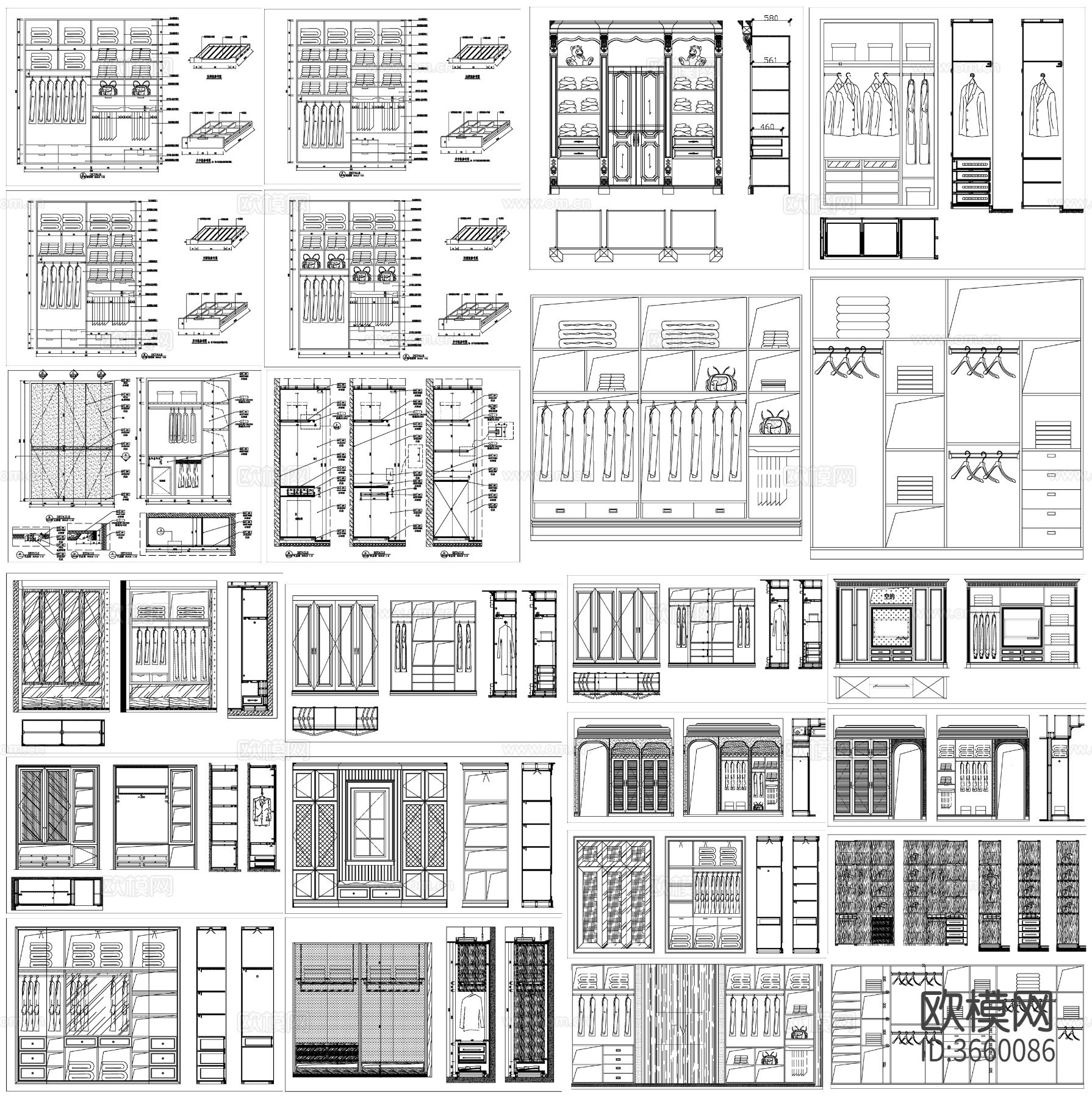 衣柜设计 衣帽柜cad图库下载（渲染图2）
