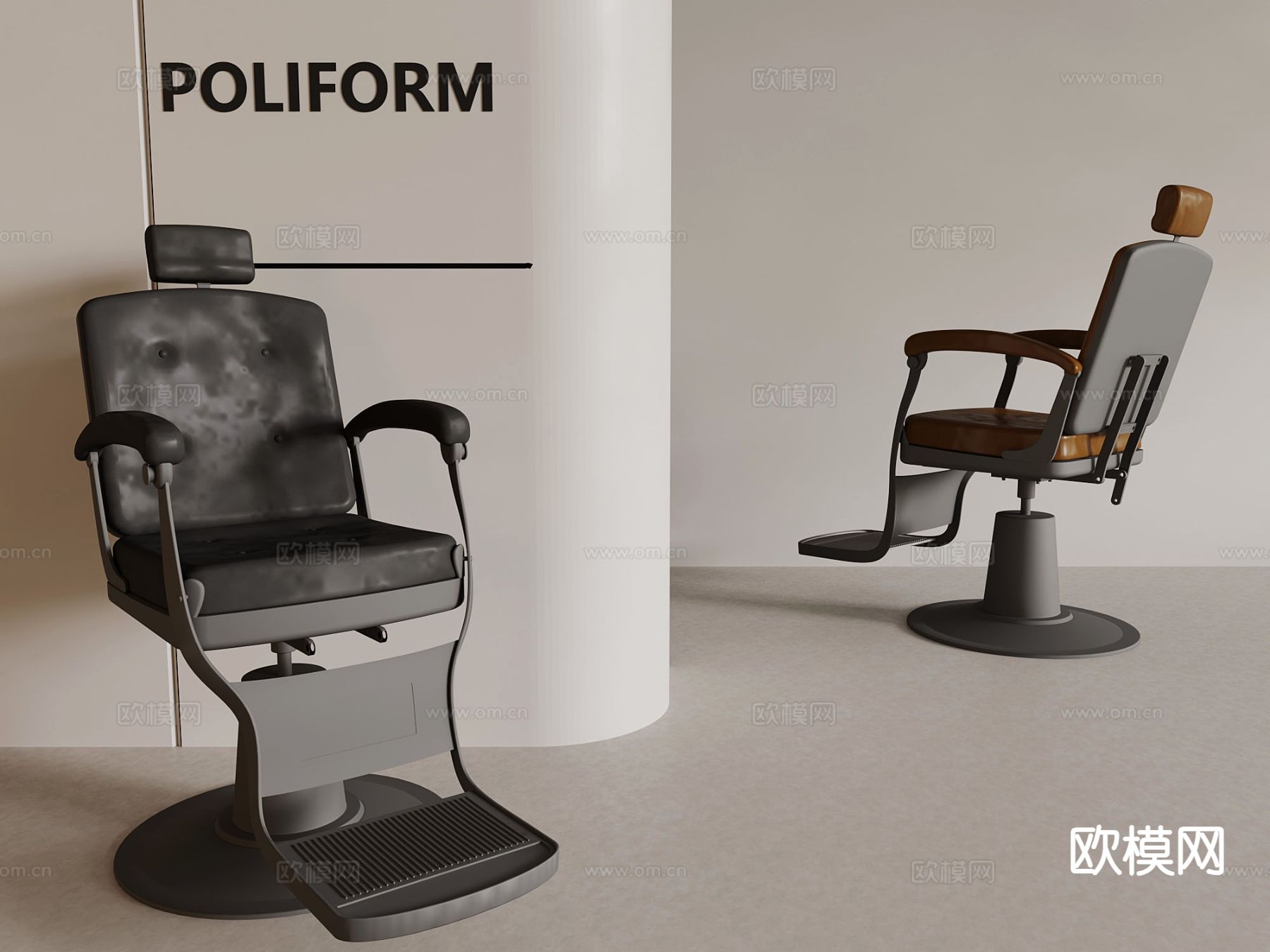 现代理发器材 理发椅su模型下载（渲染图2）