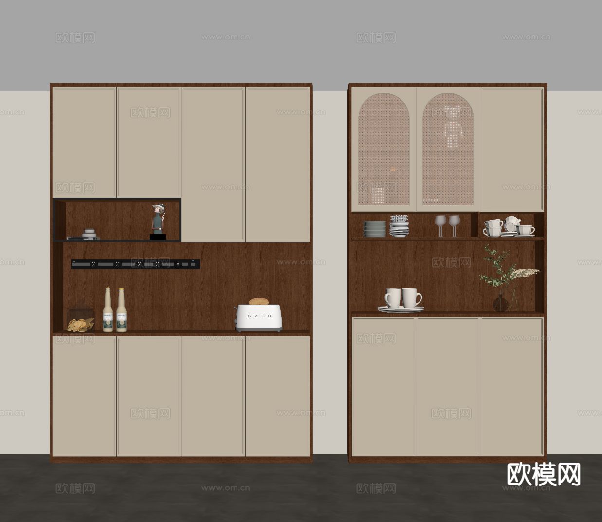 中古风酒柜 餐边柜su模型下载（渲染图1）