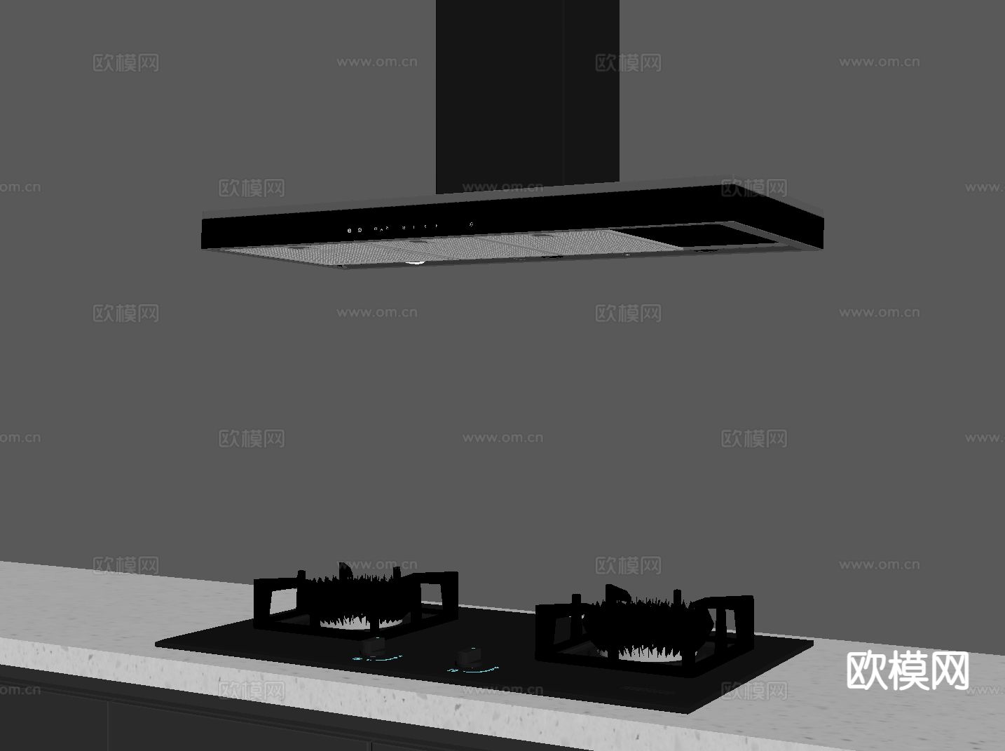 灶具 炉灶 燃气灶 油烟机su模型下载（渲染图1）