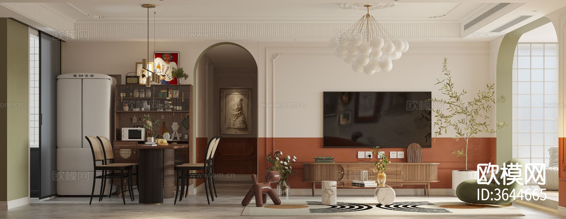 中古风客餐厅装修效果图下载（渲染图3）