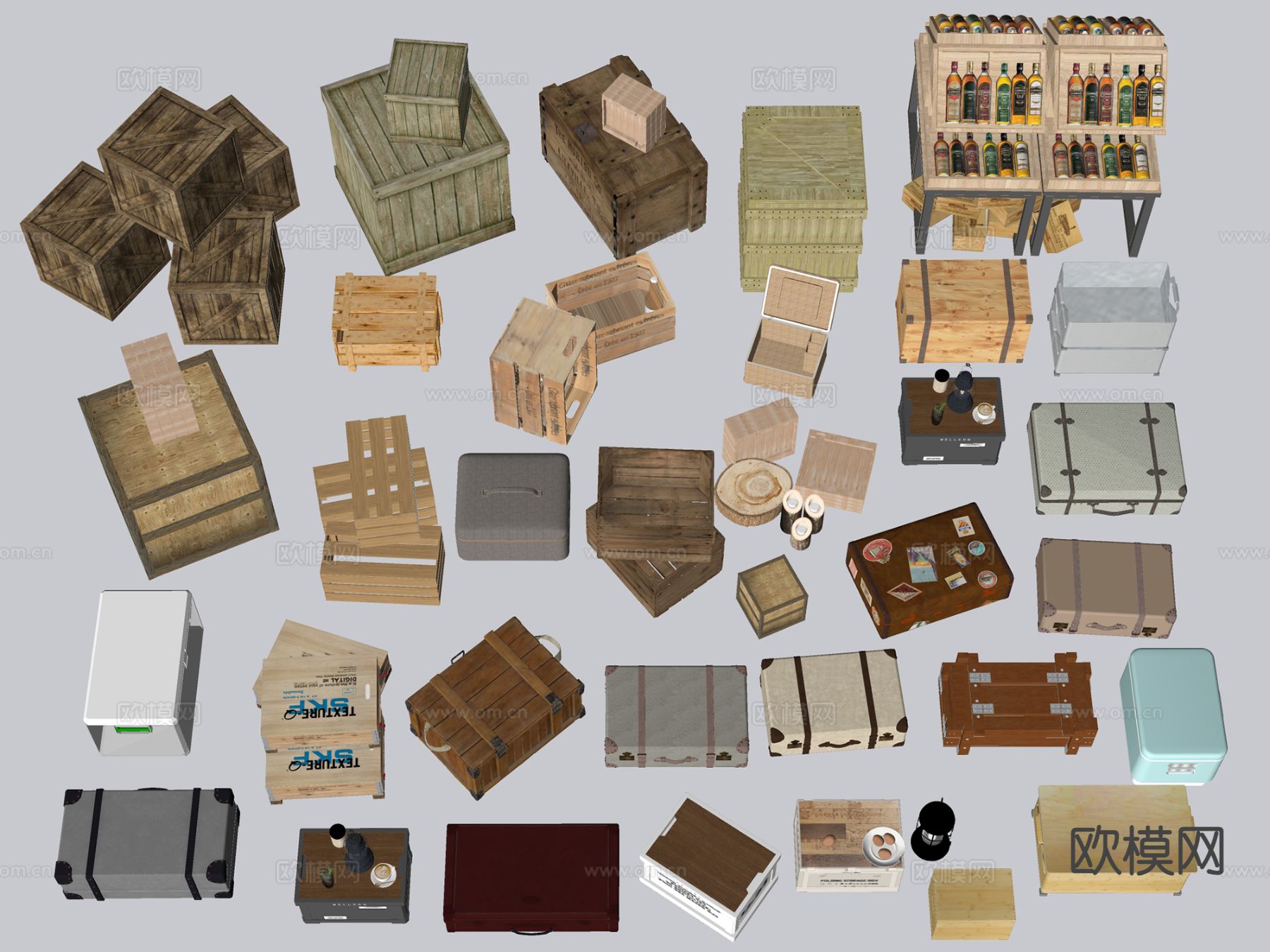 露营收纳箱 皮箱 皮革箱su模型下载（渲染图1）