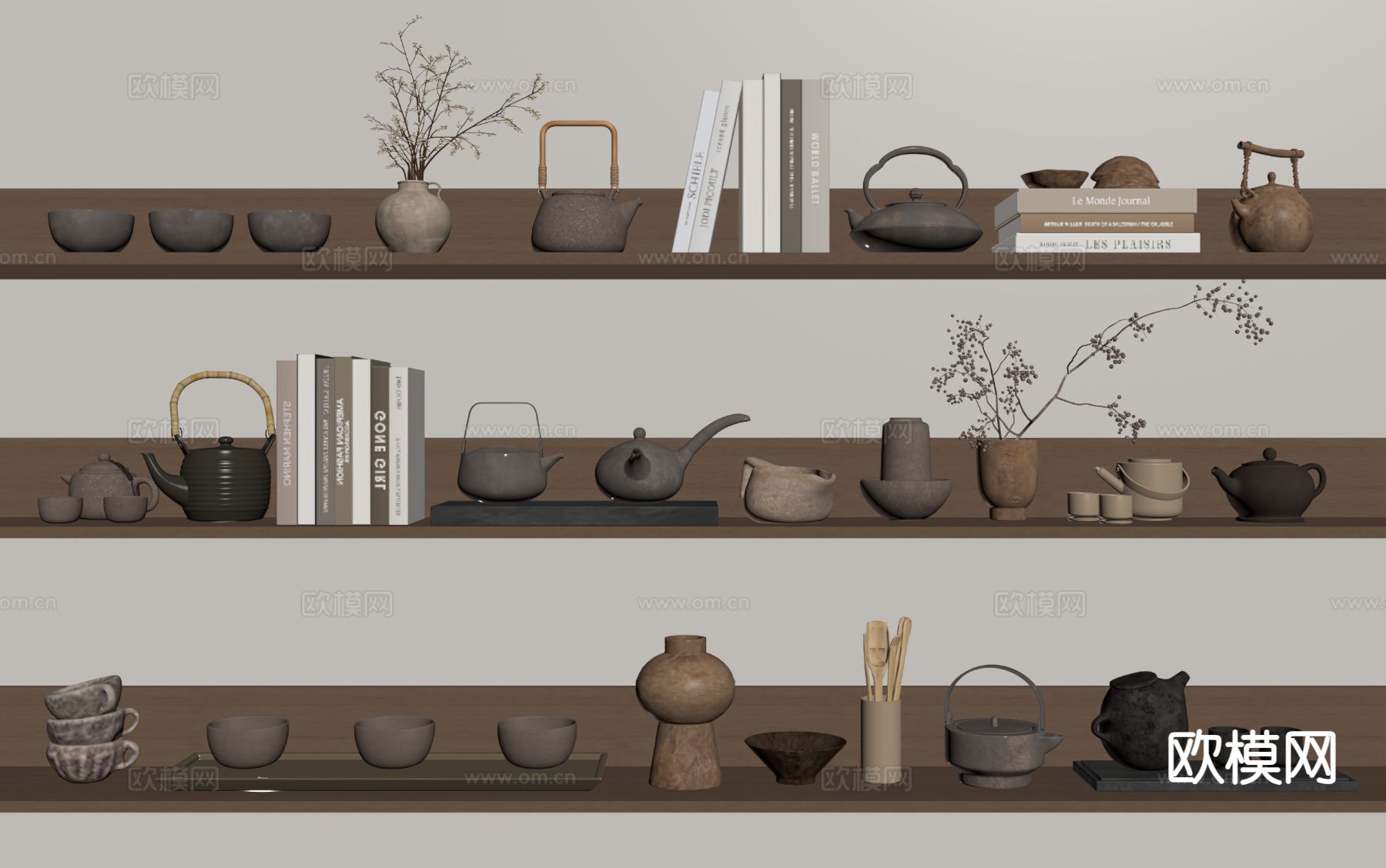 侘寂茶具 茶壶 茶杯su模型下载（渲染图1）