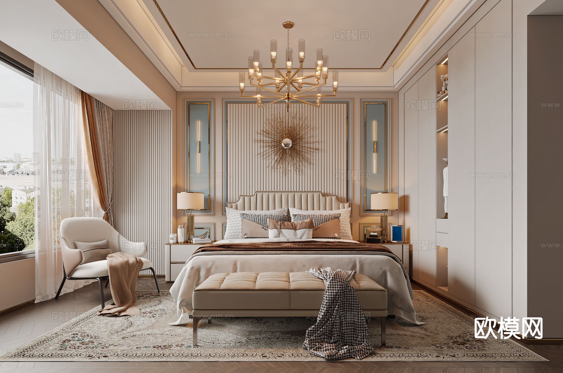 美式卧室 主卧3d模型下载