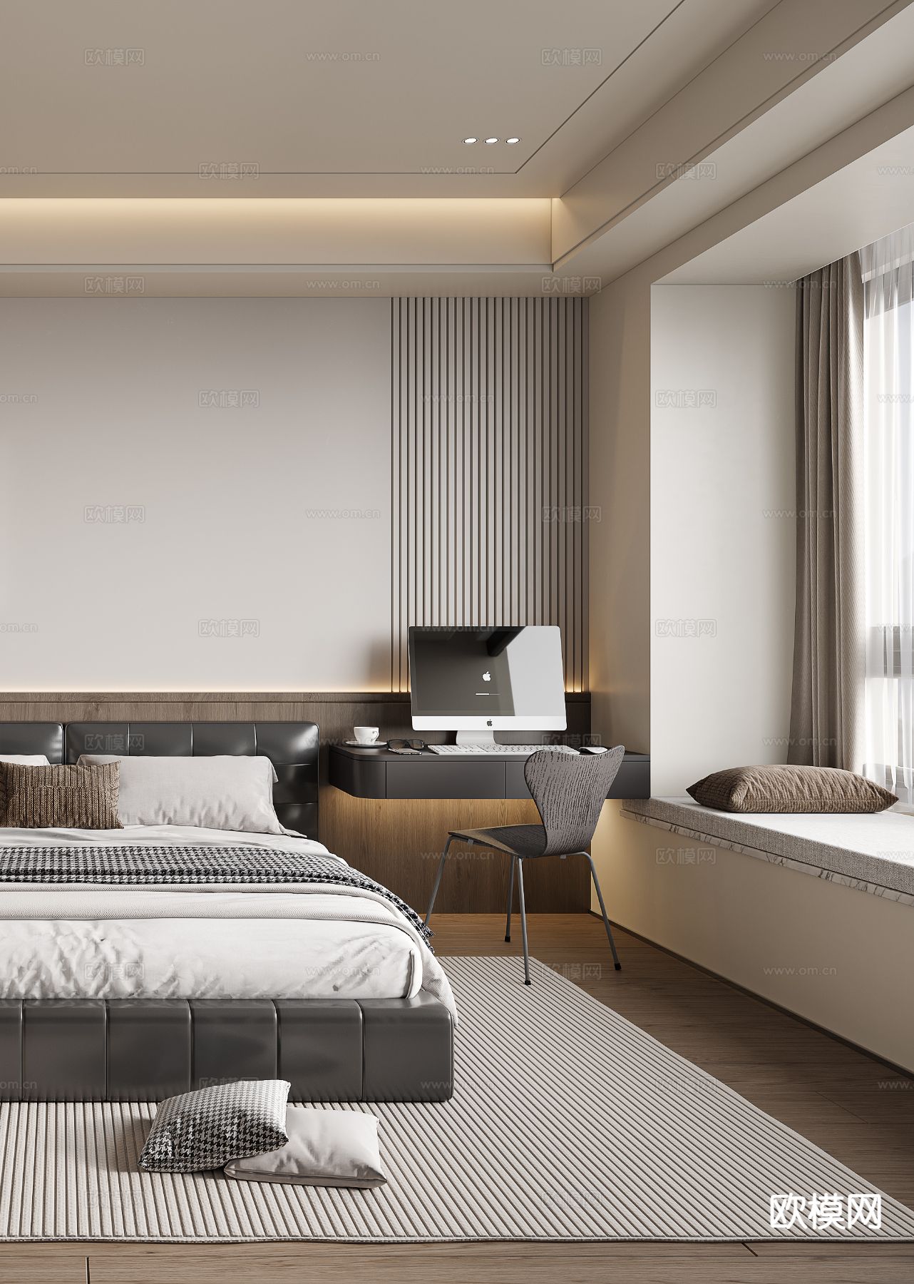 现代卧室 主卧3d模型下载（渲染图2）
