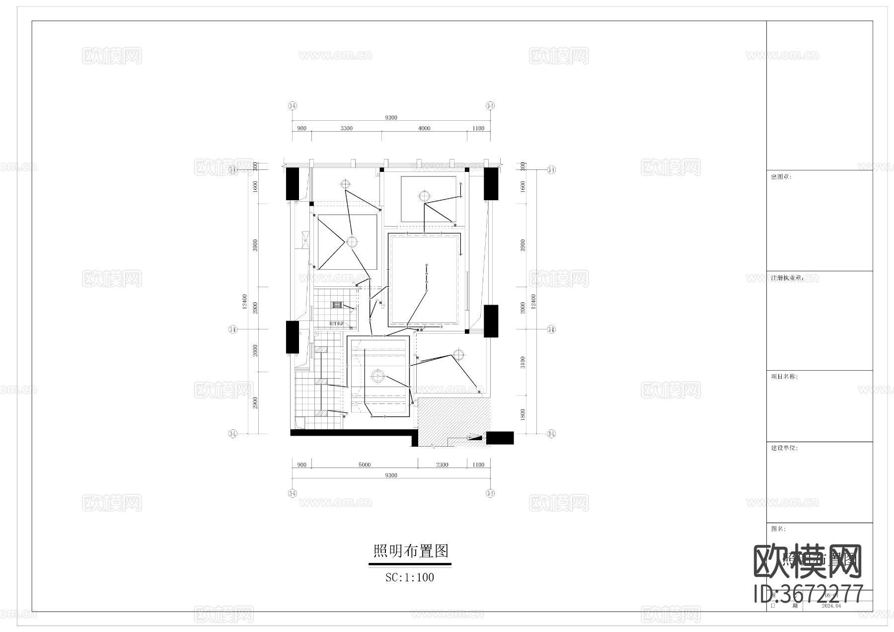 110㎡三房CAD施工图下载（渲染图4）