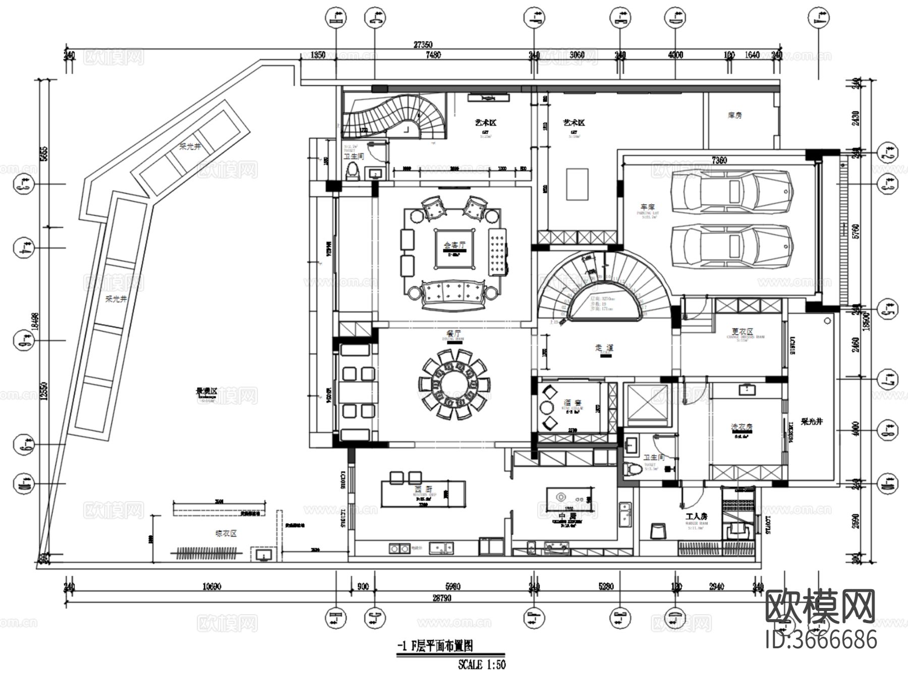 深圳曦城别墅CAD平面图下载（渲染图4）