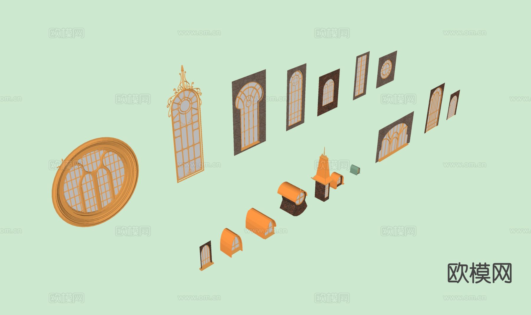 欧式窗户 拱形窗 平开窗su模型下载（渲染图1）