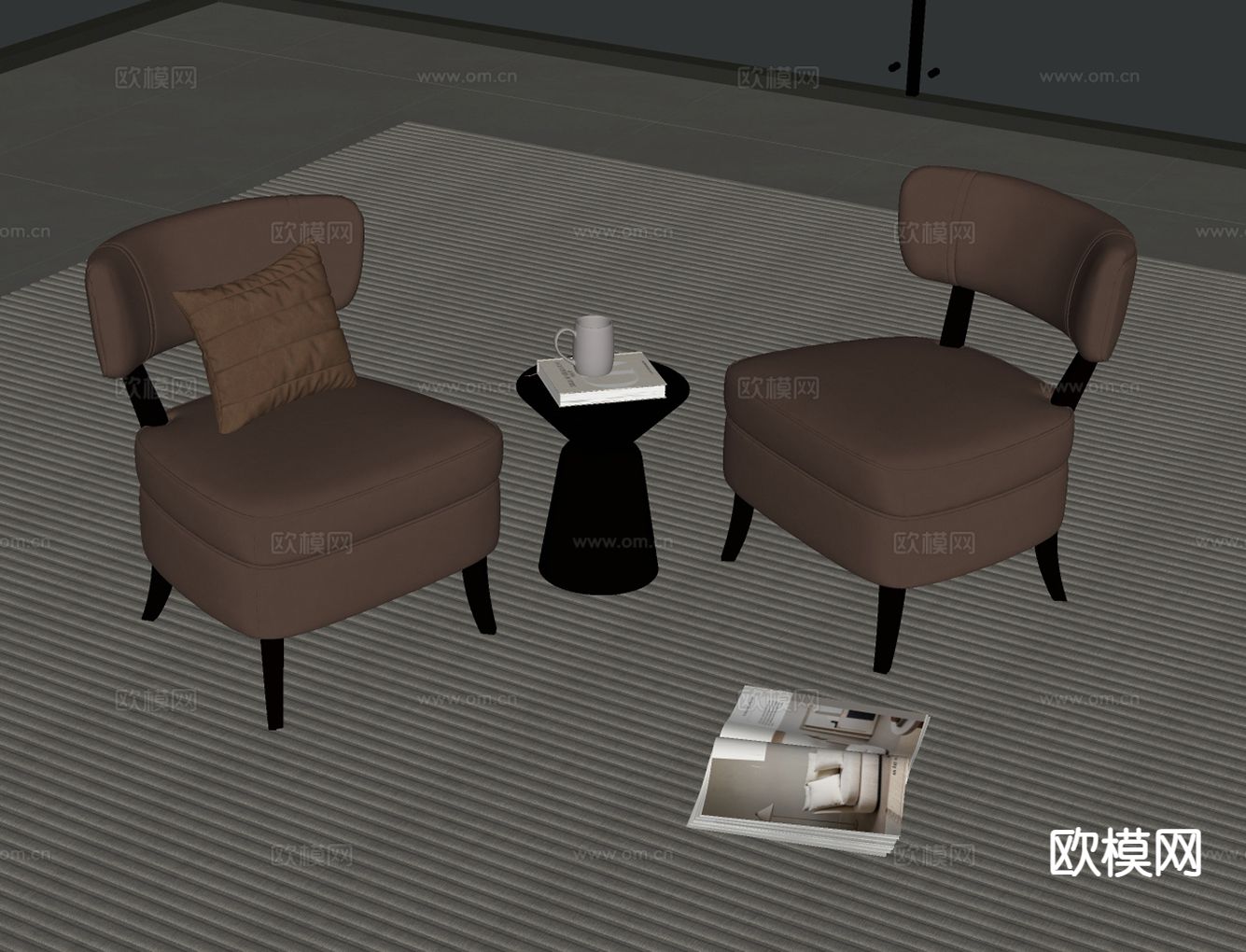皮革沙发椅 休闲椅 桌几su模型下载（渲染图1）