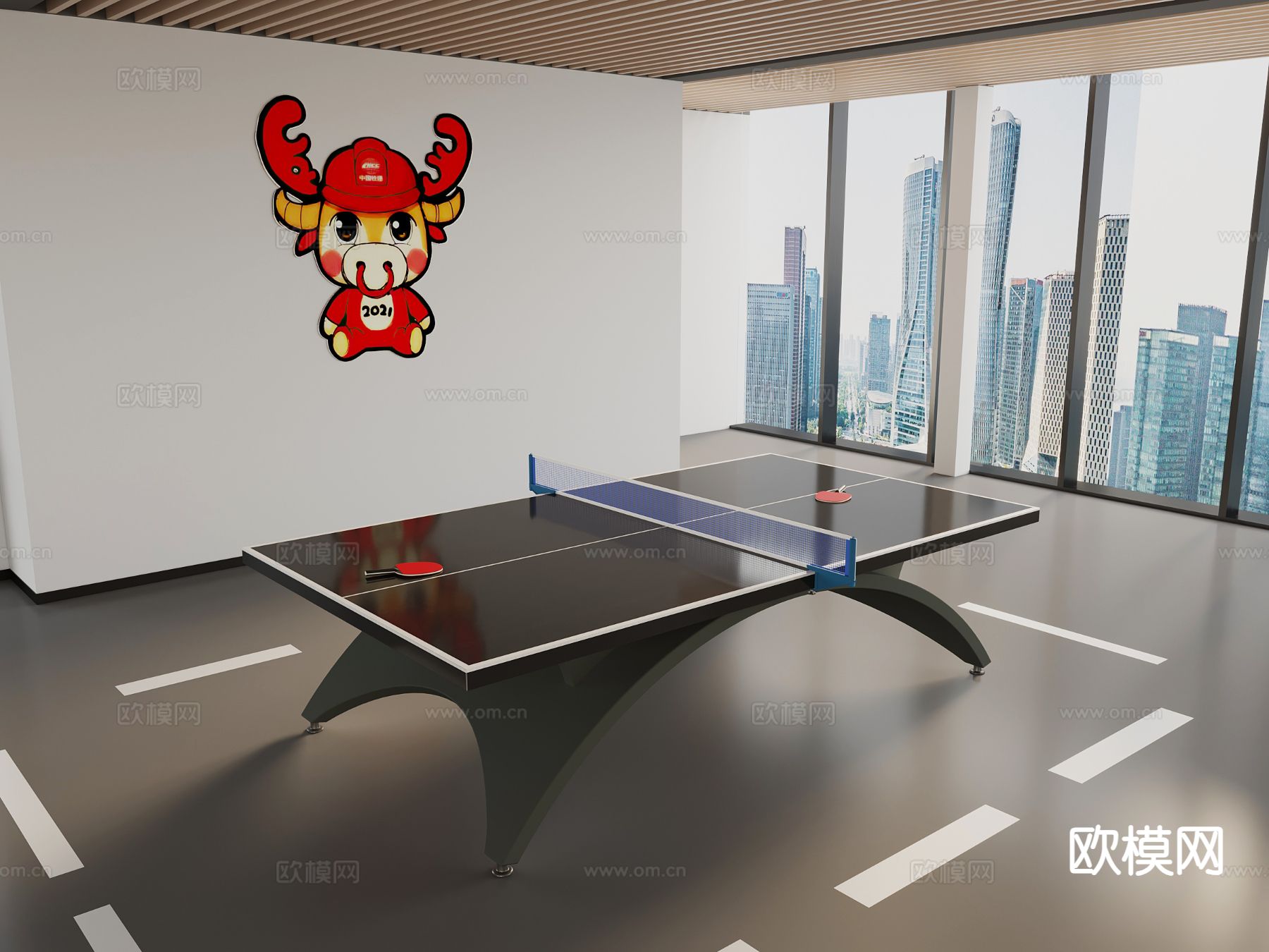 乒乓球桌 乒乓球台su模型下载（渲染图2）