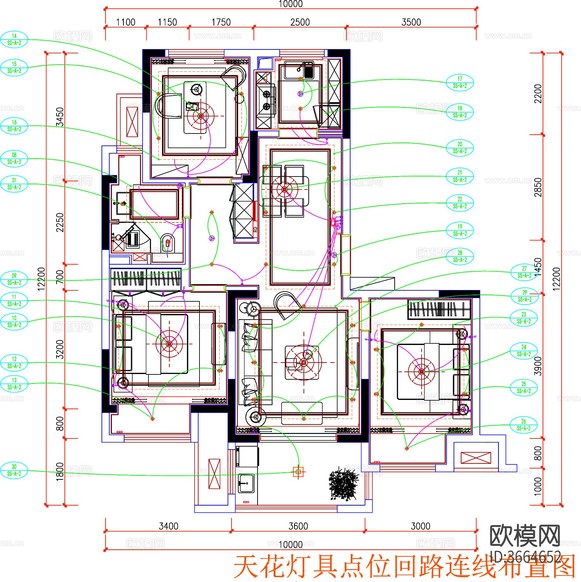 三房戶型cad施工圖下載(渲染圖6)
