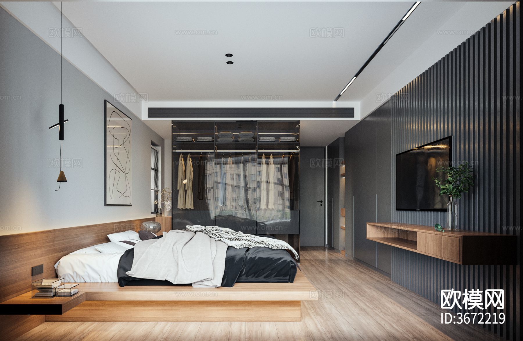 130㎡大平层四房家装空间设计cad施工图下载（渲染图5）