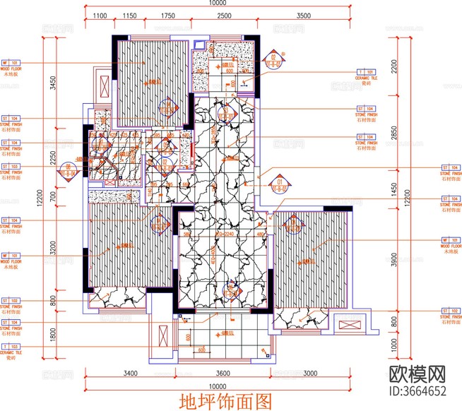 三房戶型cad施工圖下載(渲染圖5)